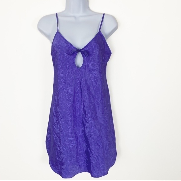 VINTAGE INTIMATE MOODS Satin Purple Slip Cutout Sexy Night Date Holiday Medium - Picture 2 of 7